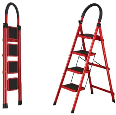 Rote Leiter 4-stufig Faltbar, Robuste 330 Lbs Erwachsener Kleiner Leiter Hocker, rutschfest Und Robust, Breites Pedal, Aluminiumleiter, Büroleiter Hocker, Haushalt, Mehrzweckleiter
