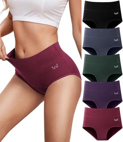 Ruixue Unterhosen Damen Baumwolle Unterwäsche, 5er Pack Slips Damen Stretch Hohe Taille Panties, Bequeme Frauen Unterwäsche, Atmungsaktiv Panties