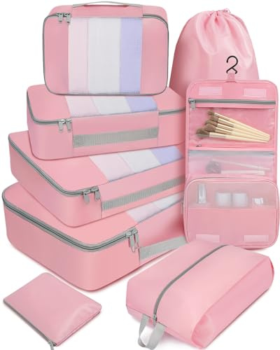 BAGAIL Set di 8 cubi da viaggio di varie dimensioni Organizer da viaggio per accessori Bagaglio a mano - Verde matcha