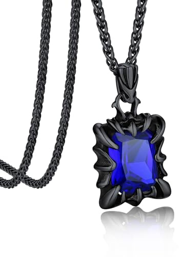 Bandmax Herren Kette mit Stein Männer Edelstahl Halskette mit Anhänger Stein Rubin/Blau/Grün/Schwarz Punk Kettenanhänger Accessoires Gothic Schmuck für Freund Ehemann