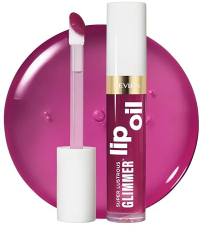 Revlon Super Lustrous Glimmer Lip Oil – Hydrating Lip Gloss Oil with Plant-Based Squalane, Conditioning Shine, Non-Sticky Cushion Feel, Plumping Gloss Finish, Plum Pop