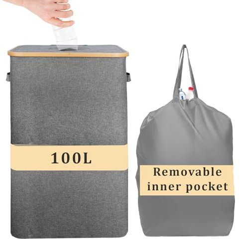 LUOJINYI Pfandflaschen Sammelbehälter, Pfandflaschen Behälter, Flaschensammler Leergut mit Abnehmbaren Tragetaschen, 100L Fasst 30 Leere Flaschen, für Leergut Sammlung & Aufbewahrung (Grau)