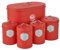 Cooks Professional 5 Piece Tea Coffee Sugar Bread & Biscuit Cannister Set | Labelled Storage Tins | Containers with Airtight Lids | Canisters for Kitchen Accessories & Essentials | Red & Silver