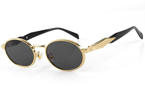MEGAVOW Retro Sonnenbrille Damen Herren, Oval Sonnenbrille Damen Mode Metallrahmen Steampunk Brille UV400 Schutz Kleine Sonnenbrillen