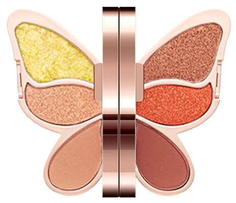 Palette di ombretti a forma di farfalle, 6 colori, opachi, brillanti, palette di ombretti in polvere, palette per trucchi, a lunga durata, impermeabile, per donne e ragazze, 76 g