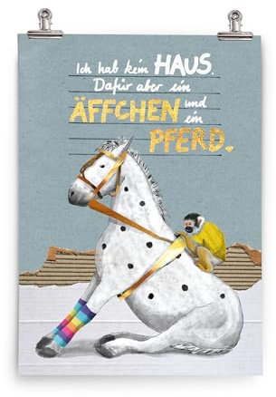 Will & Ruby Poster - Äffchen und Pferd, Kinderzimmer Poster, Pippi Langstrumpf Motiv, Tierillustration für Kinder, Handillustriertes Poster, Nachhaltige Wanddeko, A2-Format