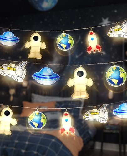 AceList 20 LED Weltall Lichterkette Kinderzimmer, 3m Warmweiß Lichterkette Batterie, Acryl Lichterkette Kinder für Innen, Baby Bett, Party Dekoration, Nachtlicht für Junge MäDchen Geschenk