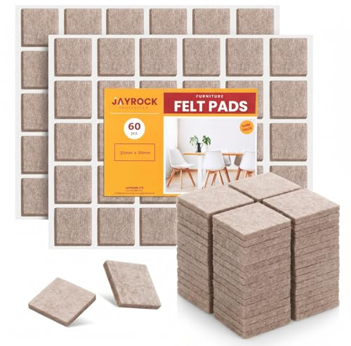 Felt Furniture Pads, Floor Protectors for Furniture Legs - 5mm Thick Chair Leg Floor Protectors, Self-Adhesive Square Felt Pads To Protect Hardwood Floors, 30mm x 30mm (60 PCS) BEIGE
