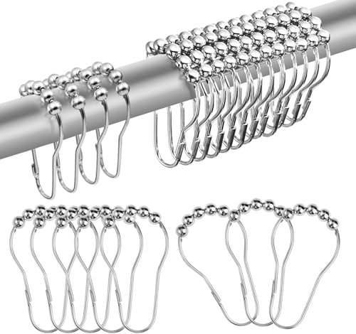 24 Stück Duschvorhangringe mit Gleitsystem, 7.5 x 4 cm Edelstahl Duschvorhang Haken, Duschvorhang Aufhängeringe, Leicht Gleitende Duschvorhanghalter für Duschvorhangstange, Kleiderstange (Silber)