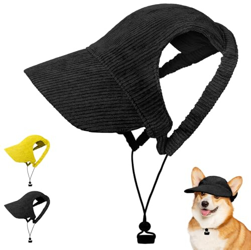 OFFCUP Hunde Baseballmütze Mütze Verstellbar Hunde-Sonnenhut mit Ohrlöchern Outdoor Hundecap Sommer Reise Hut Sonnenhüte Sonnenschutz Sport Sommer-Haustier-Visier für Welpen Katzen (Schwarz, XS)