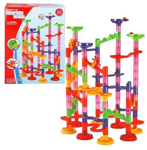 Marble Run Construction Set, 105 Pieces, Building Toy for Ages 3+, Colourful Track with Tubes and Ramps
