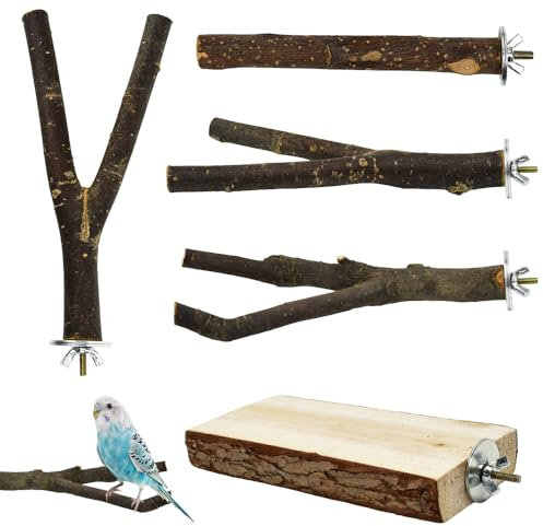 VGECEE 5 x Natur Sitzstangen für vögel Wellensittich Sitzstangen Naturholz | Vogel Sitzstangen Spielzeug Vogelständer aus Holz Vogelkäfig Zubehör, für Wellensittich Kanarienvogel