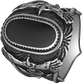 KUTCEK Herren-Ring im Gothic-/Punk-Stil, schwarzer Vintage-Achat, Titanstahl, Adler, trendiger Biker, mutig und einzigartiges Schmuckgeschenk, 33 cm, Titanstahl