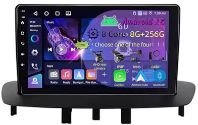 9 Zoll Doppel Din Android 15 Autoradio,für Renault Megane 3 Fluence Samsung SM3 2008-2014,mit CarPlay Rückfahrkamera Lenkradsteuerung Bluetooth GPS Navigation FM Digitalradio WiFi(C4 8+256G)
