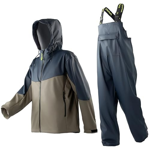 Navis Marine Angelanzug Herren Regenanzug Ultraleicht 800g aus ECO PU | Wasserdichte Jacke & Latzhose aus ECO PU, ideal zum Angeln, auf der Baustelle & für Outdoor-Arbeiten