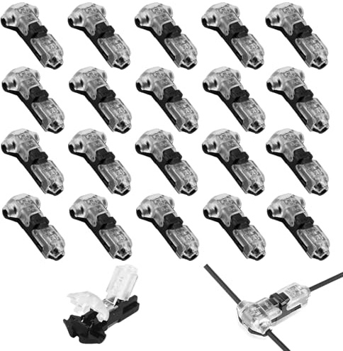 20 Pcs T Tap Wire Connectors, Low Voltage No Stripping Quick Electrical Connectors, for 18-22 AWG LED Strip, Audio, Vehicles and Electrical Applications,Heat Resistant Copper Solderless
