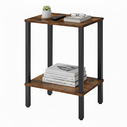 Relaxdays Beistelltisch, 2 Ablagen, Industrial Design, braun/schwarz | HxBxT: 55x38x30 cm, Wohnzimmer, eckiger Couchtisch