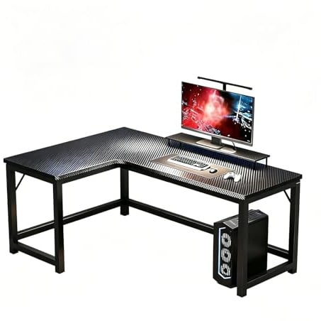 RVGVPMAMTZ Tavolo per Computer Tipo L, Grande Scrivania Esecutiva, Finitura in Fibra di Carbonio, Base Tipo H, Gestione del Cavo, Capacità 100kg, Tavolo da Gioco Angolare Destro, 140 * 100cm
