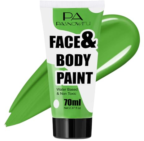 PASNOWFU Light Green Face Paint 70ml - Non-Toxic Washable Body Paint for Halloween Witch Makeup, Water-Based Highly Pigmented Face Body Paint for Halloween SFX Cosplay Makeup ,Costume Events,Party