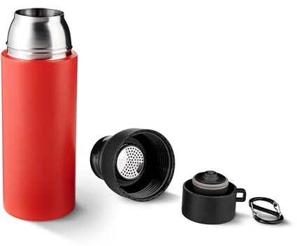 TROIKA Thermoflasche Einhandverschluss INFUSE+ Doppelwand-Isolierung mit Vakuum und 550 ml Fassungsvermögen sowie Doppelkarabiner – 201 Edelstahl, 304 Edelstahl, lebensmittelecht, Kunststoff rot