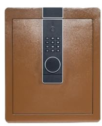 NIKCORP - Tresor für Zuhause 45x38x32, Möbeltresor aus Stahl mit Gepolstertem Innenraum aus PU-Leder, Geldverstecke, Braun, Biometrischem Fingerabdruck