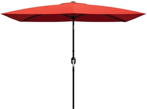 GarveeHome Sonnenschirm Rechteckig 200x300 cm, Terrassenmarktschirm Mit Kurbel Und Neigefunktion, Wetterfest, Stabile 6-Sparren Sonnenschutz Für Garten, Balkon, Terrasse Und Swimmingpool, Rot