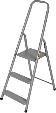 DRABEST - Stehleiter - mit 3 Stufen - bis 125 kg belastbar - 1,25 m lang - Arbeitshöhe 2,57 m - Trittleiter, Bockleiter aus Stahl pulverbeschichtet - für Haushalt, Malerarbeiten - Grau