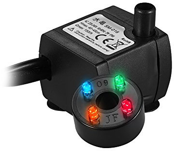 Decdeal Aquarium Tauchpumpe Wasserpumpe Förderpumpe mit 4 LED Licht, Saugnäpfen 2W