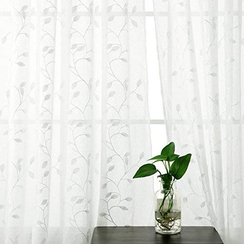 Deconovo Vorhang Ösenvorhang Transparent Gardinen Voile Gardine Vorhängen Wohnzimmer, 260x140 cm, Weiß, 2er Set