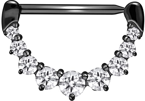 PIERCINGLINE Chirurgenstahl Nippelpiercing Clicker 9 KRISTALLE Piercing Brust Nippel Brustwarze Schwarz 16 mm