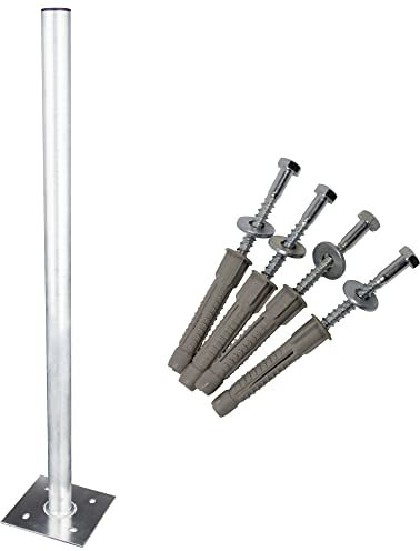 Premium X 100cm Ø 50mm Standfuß Aluminium Antennen-Mast Rohr-Ständer Mastfuß Flachdach-Halterung für Satellitenschüssel SAT-Spiegel inkl. Boden-Montage Schraubensatz