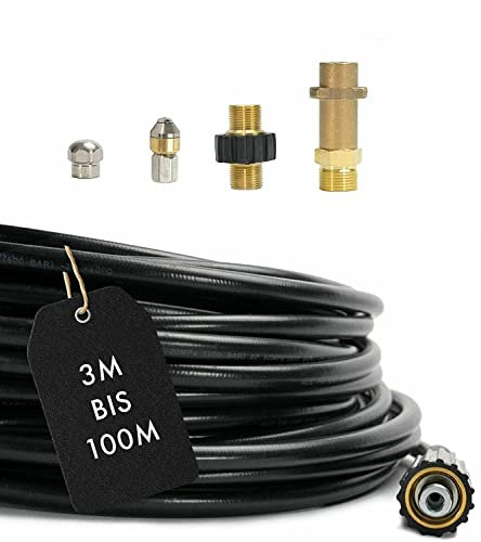 Manguera para limpieza de tuberías (5 piezas, para Kärcher Kränzle Professional HD HDS 63900290 y 57630400, conexión 1/8, rosca exterior M22 x 1,5 cm, adaptador de bayoneta M22 x 1,5 AG (30 m)