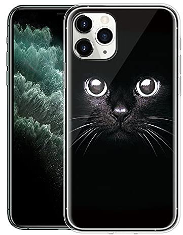 ZhuoFan iPhone 11 Case, Phone Case Transparent Clear with Pattern Ultra Slim Shockproof Soft Gel TPU Silicone Back Cover Bumper Skin Cases for Apple iPhone11 Smartphone, Black cat