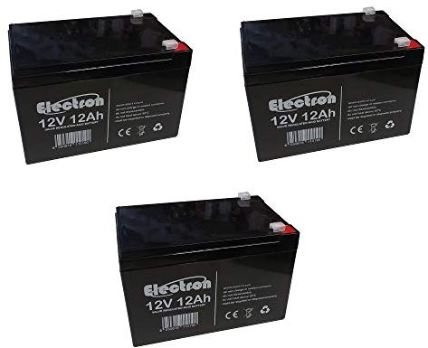 Lot de 3 batteries rechargeables au plomb de 12 V, 12 Ah (36 V au total), adaptées pour les alarmes solaires, traction électrique, trottinettes et vélos électriques, max 250 W