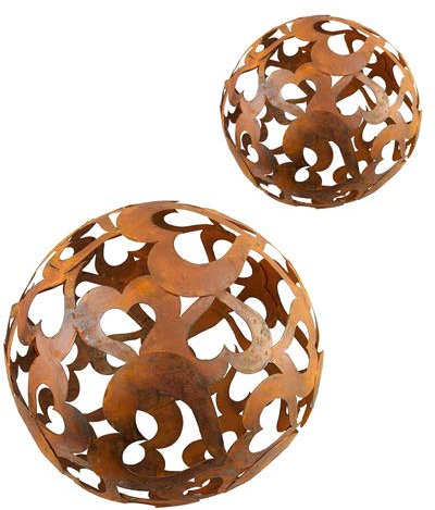 Bornhöft Herz Kugel Set 30cm + 40cm Metall Rost Gartendeko Edelrost rostige Gartendekoration Gartenkugel Rosenkugel