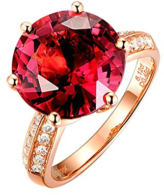 Beydodo Partnerringe Rotgold 750 Solitärring 6.1ct Rot Turmaline Eheringe Hochzeit Ring Rosegold mit Diamant Große 56 (17.8)