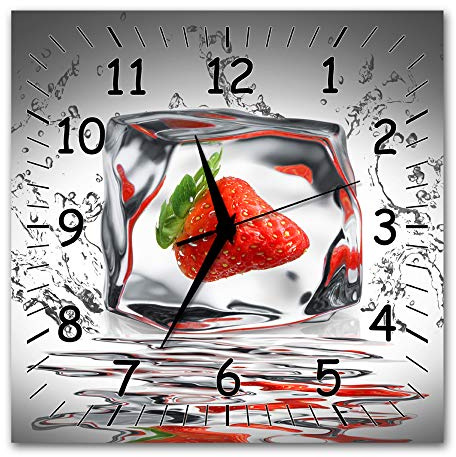 Bilder-Manufaktur BM Funk Quarz Wanduhr Funkwanduhr Funkwanduhren Funkuhr Funkuhren kein Ticken lautlos geräuschlos leise modern ohne Tickgeräusche groÃŸ XXL Wohnzimmer Küche Erdbeere Obst 9506-1a SZ