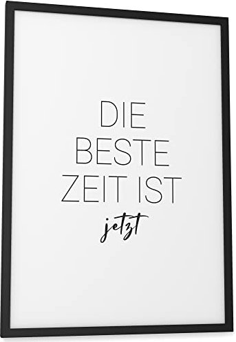 Papierschmiede® Typografie Poster, A3 fertig gerahmt (Rahmen: Material und Farbe wählbar), Wanddeko Bild mit Spruch in schwarz-weiß, Wohnzimmer, Schlafzimmer, Küche, Beste Zeit