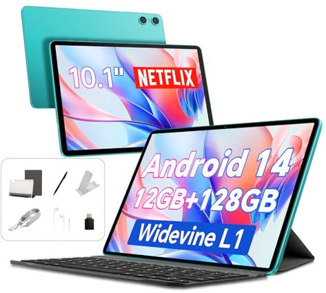 TECLAST P30 Tablet Android 14, 10,1 pulgadas, 12 GB RAM + 128 GB ROM, Octa-Core 2 GHz, WiFi 5 GHz, batería 6000 mAh, con funda, teclado y bolígrafo