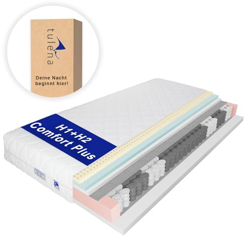 TULENA NOX Taschenfederkern Matratze 80x200 Federkernmatratze H1 + H2 Comfort Plus 22cm hoch Probeschlafen Rollmatratze Wendematratze