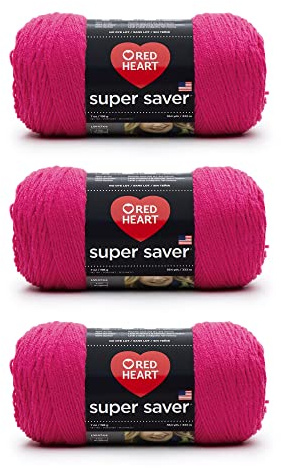Red Heart, Confezione da 3 matasse di filato acrilico Super Saver, da 198 g, 4 medio (pettinato), 332,8 m, per maglia/uncinetto, rosa shocking