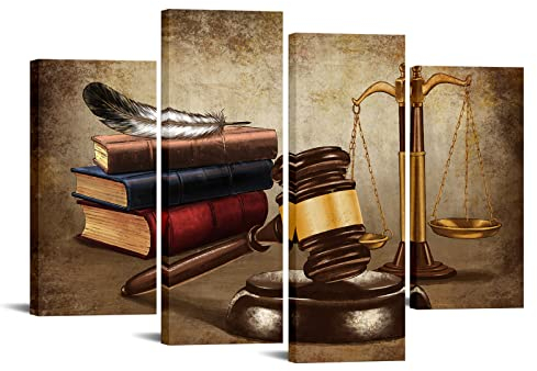 sechars Anwalt Büro Dekor Kunst Vintage Gerechtigkeit Rechtshammer Waagen Gemälde Bilder Leinwanddruck für Kanzlei Wanddekoration Rechtliche Kunstwerke fertig zum Aufhängen