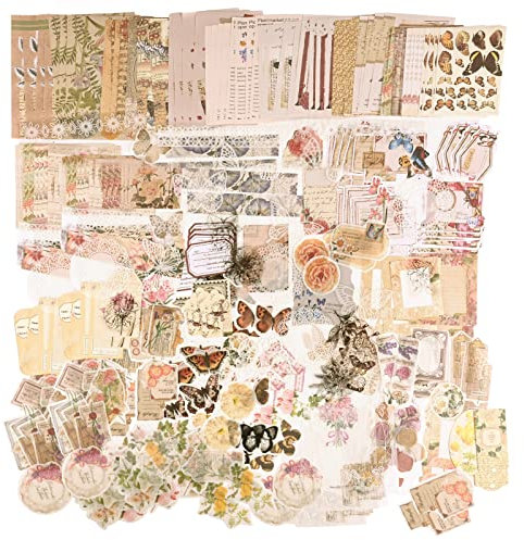 260Pcs Vintage Scrapbooking Stickers Pack, Aesthetic DIY Decorative Paper Retro Flowers Food Deco Paper Sticker Washi Planner Stickers for Scrapbook Supplies Journal Kit (Elegant Garden World)