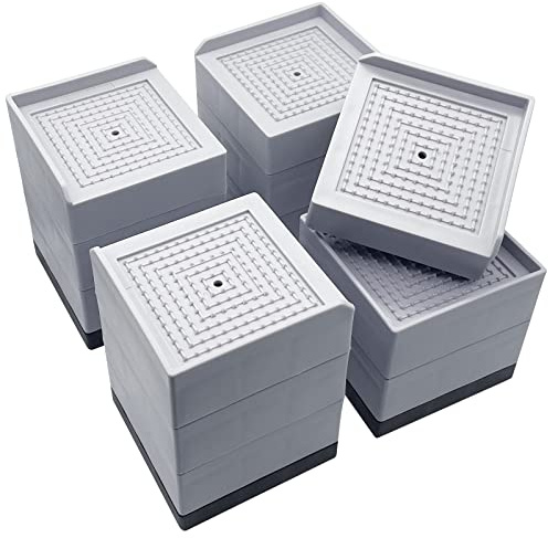 JONHWI Betterhöhungen, 11.4 cm strapazierfähige, quadratische verstellbare Möbelerhöhungen, stapelbare Erhöhungen für Sofa, Tischbeine, unterstützt bis zu 590 kg (Hellgrau, 12-teiliges Set)