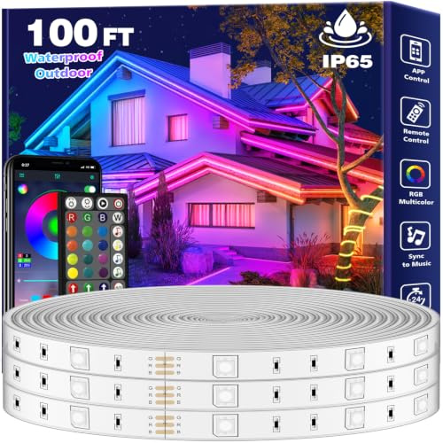 Aulimhti Bande LED Extérieure 30M Étanche Musique Sync RGB IP65 Bande LED Extérieur Étanche avec App Télécommande Lumières LED