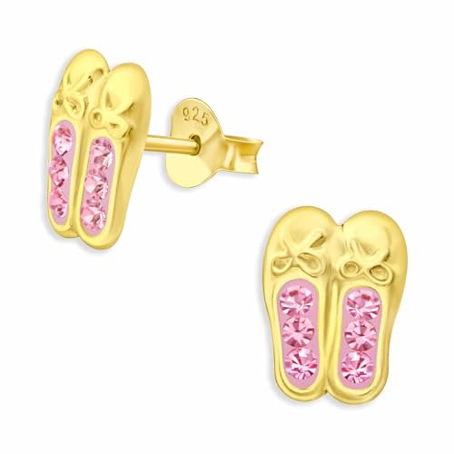 Monkimau Ballerina Schuhe Ohrstecker Ohrringe aus 925 Silber Schmuck Silberohrringe Medizinisch für Kinder Mädchen Damen Frauen Gold plattiert