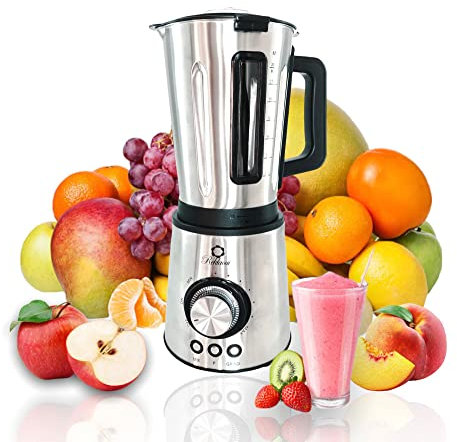 Reklaoui, Batidora de vaso 1000W de potencia, jarra acero inoxidable 2.00L de capacidad , Molinillos De cafe 0.5L de capacidad, cuchillas acero inoxidable de 6 Filos, 7 velocidades Turbo, pica hielo