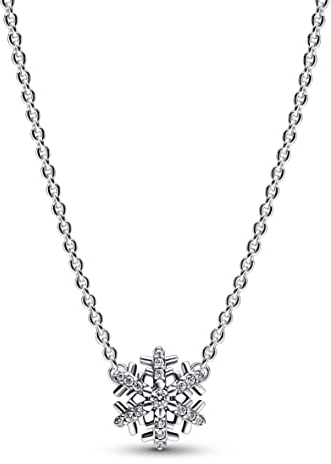 PANDORA Funkelnde Schneeflocke Anhänger-Halskette aus Sterling-Silber mit Cubic Zirkonia Steinen verziert, Moments Collection, Größe: 45, 392371C01-45