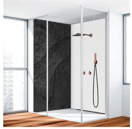 Duschrückwand, Badrückwand, Duschverkleidung, Wandverkleidung aus 3 mm Alu-Verbundplatte, 100x250cm, Schiefer Schwarz Glänzend - 4678