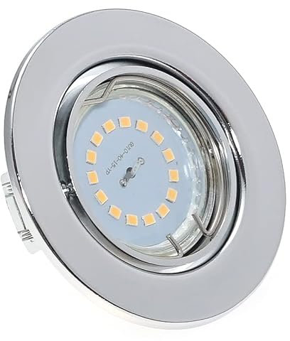 Kamilux 10er Set Decken Einbauleuchte Alva/Farbe Chrom/inkl. 230Volt - 5 Watt SMD Leuchtmittel/Modul Step Dimmbar/Aussen Ø=87mm / Lichtfarbe warmweiß/sehr FLACH 30mm einbautiefe.